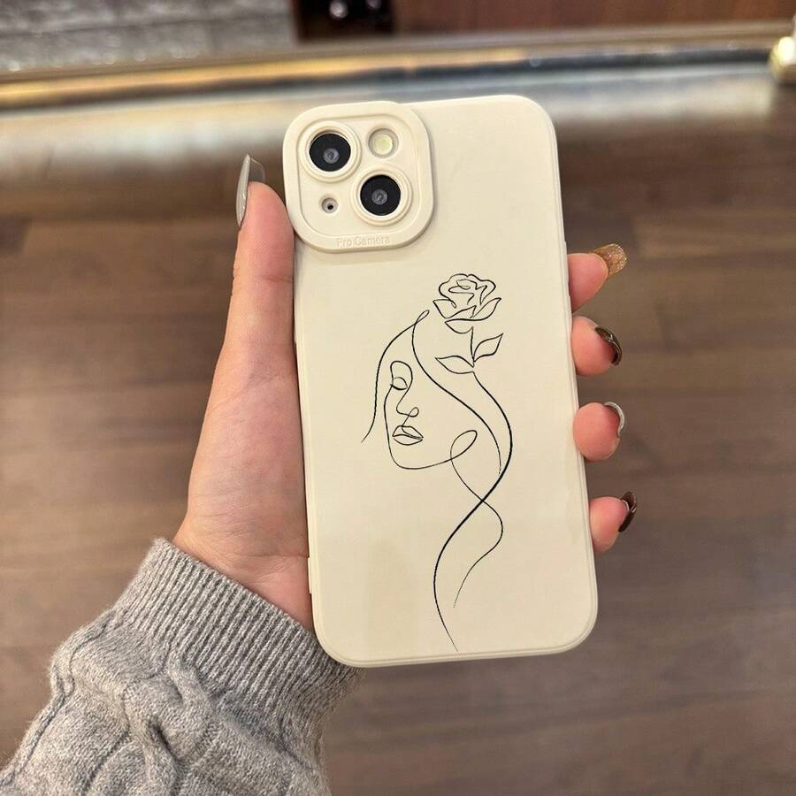 Cute Flower Line Aesthetic Phone Pupil Shadow 16 11 15 14 13 12 Pro Plus White Phone Protective Unique Birthday Gifts Women Teen GirlGIF--YOU - 款式1(1pc) - 查看 1