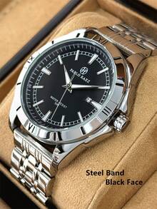 Pablo Raez 1pc Stainless Steel Men's Watch Black Luxury Man Wristwatches Business Male Luminous Date Calendar Display Original Charming Wristwatches Glow In The Dark Hours Top Brand New AAA Fashion Fashion Watch 50M - 銀色 - 查看 13