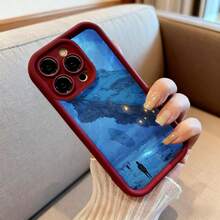 Cubierta de telefono con borde negro para iPhone 14 Pro Max con diseño de nave espacial flotante en cielo azul y figura solitaria en paisaje futurista ideal para amantes de la ciencia ficción y viajes espaciales - Blanco - Ver 6