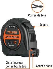 Truper FCN-8M, Flexómetro contra impactos 8 m cinta negra 25 mm - 3 metros - Ver 7