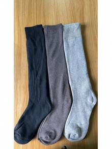 3双男士加长加厚羊毛混纺腿套，柔软美利奴羊毛混纺过膝腿套，适合冬季、滑雪和商务穿着 - 彩色 - 查看 13