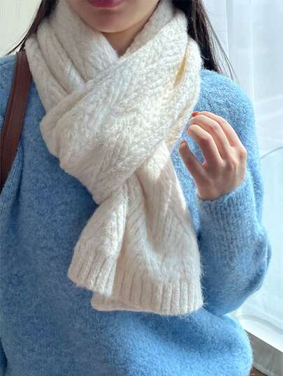 1 pieza Bufanda beige, bufanda de punto suave y cálida para mujeres, adecuada para el invierno, estudiantes y actividades al aire libre