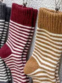3 Pairs Women's Solid Color Thick Thermal Lined Warm Breathable Crew Socks, Cozy Socks