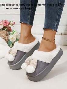 2025 Nowe damskie pluszowe kapcie domowe z kokardką, gruba podeszwa, antypoślizgowe, ciepłe i puszyste kapcie