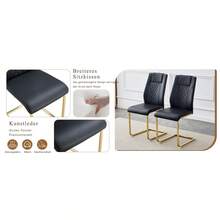 Black PU Dining Chair In Nordic Style (Four Chairs Inside A Box) - With Mesh Stitching Design, Shiny Silver Metal Legs And Non-Slip Feet, Simple Versatility. - Black+Gold + Metal + PU Leather + Set Of 4 - View 10