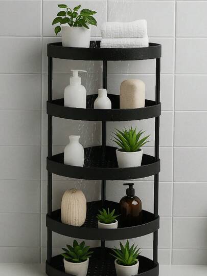 Estante de almacenamiento vertical de 5 niveles ideal para baño cocina u oficina, organizador de múltiples repisas para optimizar espacio en habitaciones y zonas de trabajo, materiales robustos y seguros, plataforma estable, recomendado para hogares con alta demanda organizativa, simple de montar y fácil de limpiar.