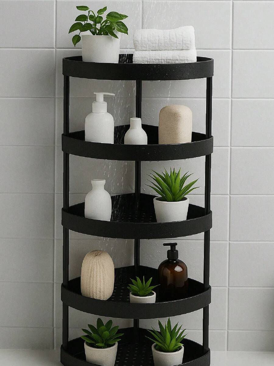 Estante de almacenamiento vertical de 5 niveles ideal para baño cocina u oficina, organizador de múltiples repisas para optimizar espacio en habitaciones y zonas de trabajo, materiales robustos y seguros, plataforma estable, recomendado para hogares con alta demanda organizativa, simple de montar y fácil de limpiar.