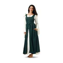 Women's Peasant Overdress With Adjustable Laces Pockets, Renaissance Corset Dress Halloween, Medieval Festival - 深綠色 + XXL - 查看 2
