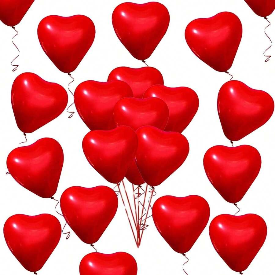 50pcs 10-Inch Red Heart Shaped Latex Balloons, Romantic Decoration For Valentine's Day, Wedding Anniversary, Engagement, Birthday, Graduation, Party - Multicolor - View 1