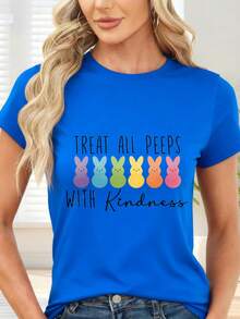 Rainbow Rabbit Print T-Shirt For Spring And Easter - 藍色 - 查看 6