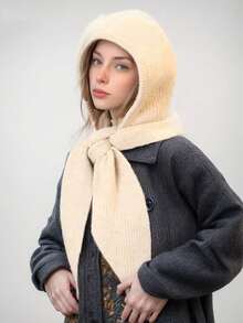 1 Stück Damen Einfarbig Gestrickter Schal & Mütze Set, Neue Mode Sturmhaube, Lässiger vielseitiger gestrickter Halswärmer Schal, Herbst/Winter Kältebeständige Warme Beanie, Geeignet für den täglichen Gebrauch