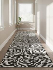 1 Stück einfacher schwarz-weißer Zebra-gestreifter dekorativer Teppich, geeignet für Wohnzimmer, Badezimmer, für Innenraumdekoration, Schlafzimmerteppich, Fußmatte, Küchenteppich, Badezimmerteppich, Gaming-Raum-Teppich, Arbeitszimmerteppich, leicht zu reinigen und zu waschen, allgemeine rutschfeste Wirkung, separate Rutschfestpolster empfohlen - Verschiedenfarbig - Übersicht 3