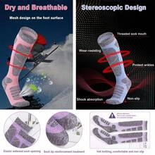 女士均码冬季滑雪袜，保暖加厚，带螺纹袜口，氨纶材质毛巾袜，透气速干，防滑耐磨，吸汗速干，适合女性青少年户外运动，如滑雪、登山、徒步、足球等，长筒运动袜，圣诞礼物之选。