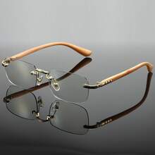 Men And Women Frameless Photochromic Glasses Square Frame Sunglasses Simple Casual Non-Prescription Glasses - 金色框黃色腿[變灰色] - 查看 2