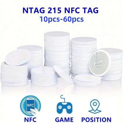 10–60 st NFC NTAG 215 myntkort, 25 mm/0,98 tum NTAG215 NFC-taggar, 100 % kompatibla med TagMo och Amiibo, 504 byte minne, fullt programmerbara