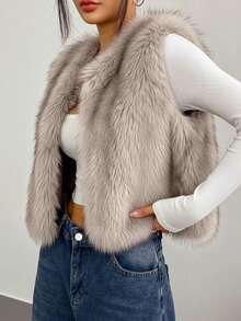 Gilet sans manches en fausse fourrure brun chaud pour femmes, tenue parfaite pour les cérémonies d'illumination du sapin de Noël, les rassemblements familiaux, les échanges de cadeaux et les célébrations hivernales