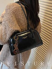 1个PU材质女士通勤腋下包，时尚保龄球包款式，带吊坠，适合日常出行、约会和通勤。 - 黑色 - 查看 4