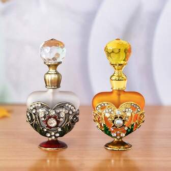 1 pieza Botella recargable de 0.17oz/5ml con tapa de cristal con forma de corazón y fragancia floral/aceite esencial, accesorio elegante de decoración del hogar, decoración de bandeja de tocador, lavar a mano solamente, cuidado personal de mujer, botella de almacenamiento de fragancia elegante, decoración delicada, de alta calidad, accesorio de cosmética de moda, botella de recarga portátil y ligera (solo botella vacía)