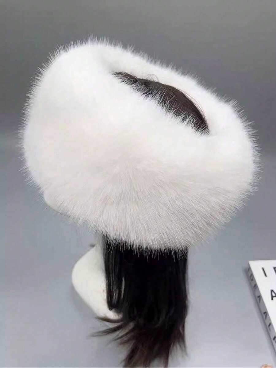 1pc Fluffy Stretchy Headband, Women's Winter Warm Ear Muffs, Luxurious Faux Fur Hollow Hat, Winter Headwear For Women - Hat - View 1