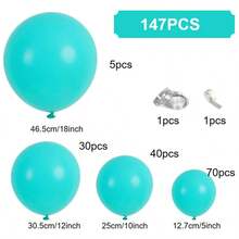 147 Pieces (1 Set) Of Ice Mist Blue Party Decoration Balloons Of Different Sizes, Balloon Garland Arch Set, Unique Exploding Star Shaped Balloons, DIY Balloon Tree, Balloon Arch, Birthday, Wedding, Valentine's Day, Party Decoration, Christmas And New Year Decoration, Wedding Balloon Bouquet, Balloon Set - Multicolor - View 2