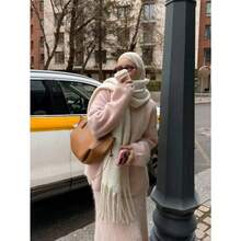 1pc Women's Autumn/Winter New Plush Tassel Scarf, Warm And Comfortable Large Shawl, Windproof And Warm For Outdoor, Simple And Versatile For Daily Wear Women Winter Scarves - 02-白色 - 查看 4