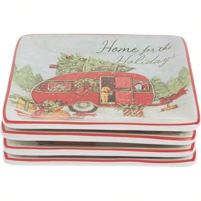Ome  Cristmas 6"  Plate Set Of 4 Assorted Designs