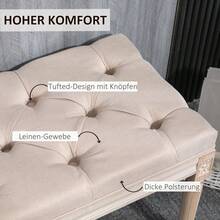 HOMCOM Vintage Buttoned Upholstered Bench, Linen Look, Up To 120 Kg Load Capacity, 80x40x43 Cm, Beige, For Hallway And Living Room - 1 - 查看 3
