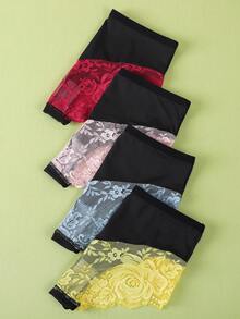 4pcs Women's Sexy Lace Trim Panties, Black Comfortable Lace Patchwork Underwear - Multicolor - View 3