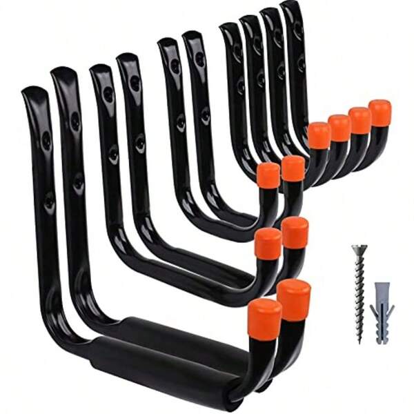 HORUSDY 10Piece Wall Mounted Storage Hooks Garage Assorted Utility Hooks Heavy Duty Steel Tool Organizer Hanger 9" 7" 5" 3.5" 3" Two Each