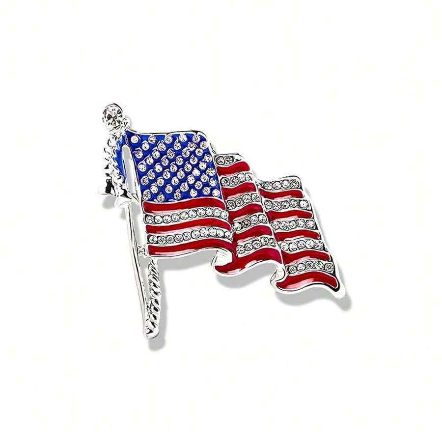 Rhinestone Waving USA Flag Brooch Pin For Men Women Silver Tone Fashion Crystal 4th Of July American Patriotic Medal Blue Red Enamel Brooches Dress Accessories S Memorial Day Jewelry{Inchcolor_nameinch:InchFlag1inch} - Cờ 1 - Xem 1