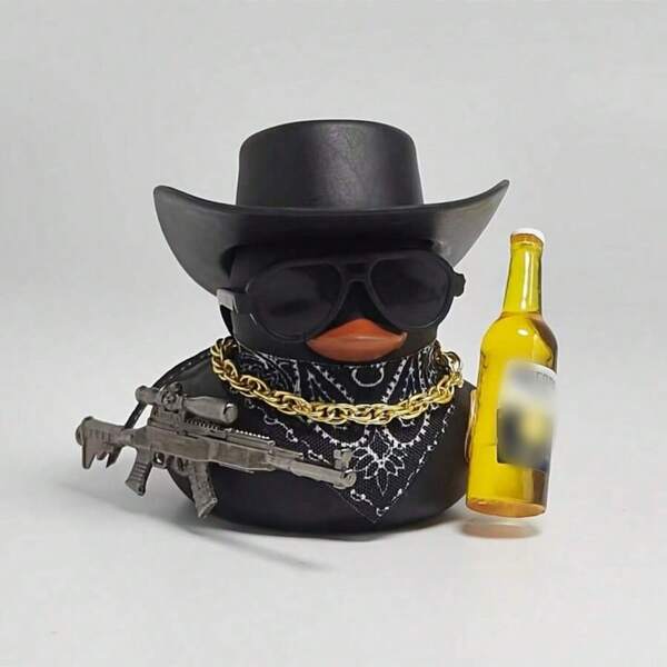 1pc Cute Beer Duck Design Car Decor Set, Vintage Style Cool Black Duck Statue Ornament, Collectible Small Figurine, Suitable For Car Dashboard/Motorcycle/Bicycle Decoration | Adorable Car Interior & Exterior Accessory