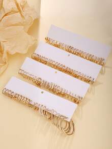 48-12pcs Gold Elegant Women's Earring Set, Thick Yet Lightweight Hoop Earrings, Jewelry Gift, Versatile Daily Wear, Holiday Gift - Gold - View 7