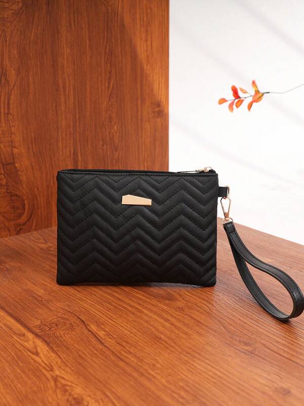 Elegant & Fashionable Women's Wristlet Wallet, Minimalist Chic Urban Lady's Bracelet Card Holder, Wavy Pattern Mini Wrist Bag