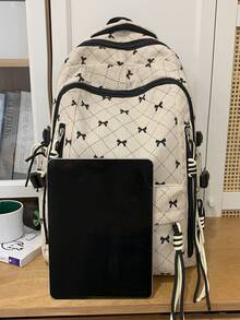 New Fashion Bow Print Large Capacity Backpack, Suitable For Students, Multi-Functional Casual Commuter Backpack, Women Backpack - Multicolor - View 7