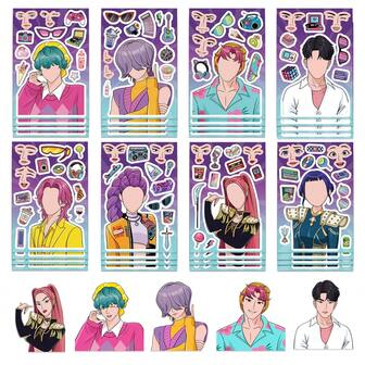Sanrio 8张韩国动漫人物贴纸，手工DIY拼图贴纸，卡通贴纸，动漫贴纸，涂鸦贴纸，美学贴纸，动漫人物周边贴纸 - 适用于行李箱、桌面装饰、笔记本 | 生日和派对礼物的完美之选