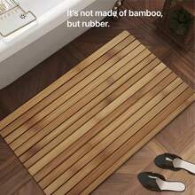 1pc Natural Bamboo Wood Grain Bath Mat - Non-Slip, Super Absorbent Silicone Bathroom Carpet, Quick Dry, Suitable For Bathroom, Kitchen, Living Room, Cafe, Bar, Garden - Essential Personal Care Gift, Ideal For Bathroom Decor.