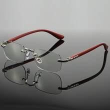 Men And Women Frameless Photochromic Glasses Square Frame Sunglasses Simple Casual Non-Prescription Glasses - 金色框黃色腿[變灰色] - 查看 4