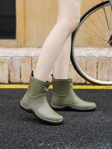 1 Pair Men's Short Waterproof Rain Boots, Outdoor Fishing Rubber Shoes, Classic Solid Color Garden Work Water Shoes, Military Green Rain Boots - Army Green - View 6