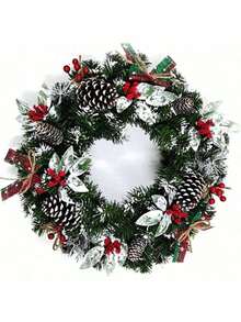 Décorations de Noël - Couronne de Noël artificielle de 8 pouces/11,81 pouces pour la porte d'entrée, avec aiguilles de pin, pommes de pin, baies et nœud. Décorations de Noël à suspendre pour la décoration de Noël, la décoration de fenêtre de la maison, la décoration murale, la décoration de la maison