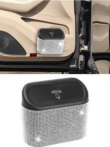 闪亮汽车垃圾桶带盖，水晶水钻防漏汽车垃圾悬挂盒垃圾桶，多用途钻石垃圾桶储物盒，通用汽车零件。 - 均碼 - 查看 2