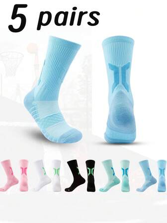 5 paires de chaussettes de sport professionnelles, chaussettes de sport à fond éponge, chaussettes mi-mollet unisexes, épaisses et chaudes