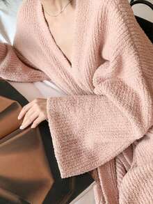 1Pc Women's Bathrobe, , Winter Robe,Kimono Robe, House Robe,Sleepwear,Minimalist European Style Long Sleeve, Spring,Autumn, Petite To Plus Size, Lightweight Solid Color Loungewear,Bathroom, Back To School - Multicolor - View 8