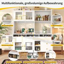 Tall Dining Room Cabinet (145 X 39 X 171) With Perforated Glass Doors, Wine Glass Rack, Multi-Level Storage, Elegant Black With Gold Decoration, Suitable For Dining Room Use (Previous Sku: N620P1915222324S) - White + MDF - 查看 2