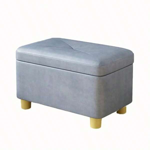 MultiFunctional Storage Box Foot Stool Light Blue Organizer Ottoman Vanity Seat For Makeup Room Durable Faux Leather Foot Rest Padded Step Stool Seating For Living Room Entryway