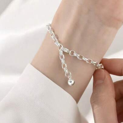 1 Piece Of Sterling Silver Simple Bracelet For Women, Korean Version, Retro Fashion, Women's Ins Niche Design, Thick Chain, Classic And Versatile