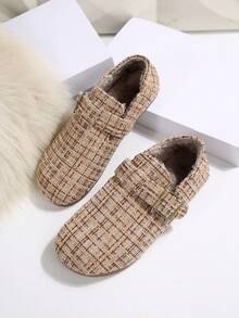 French Retro Fairy Style Loafers, Strap Hook And Loop Design, Padded, Fashion Versatile Comfortable Shoes To Pair With Dresses - Apricot - View 5