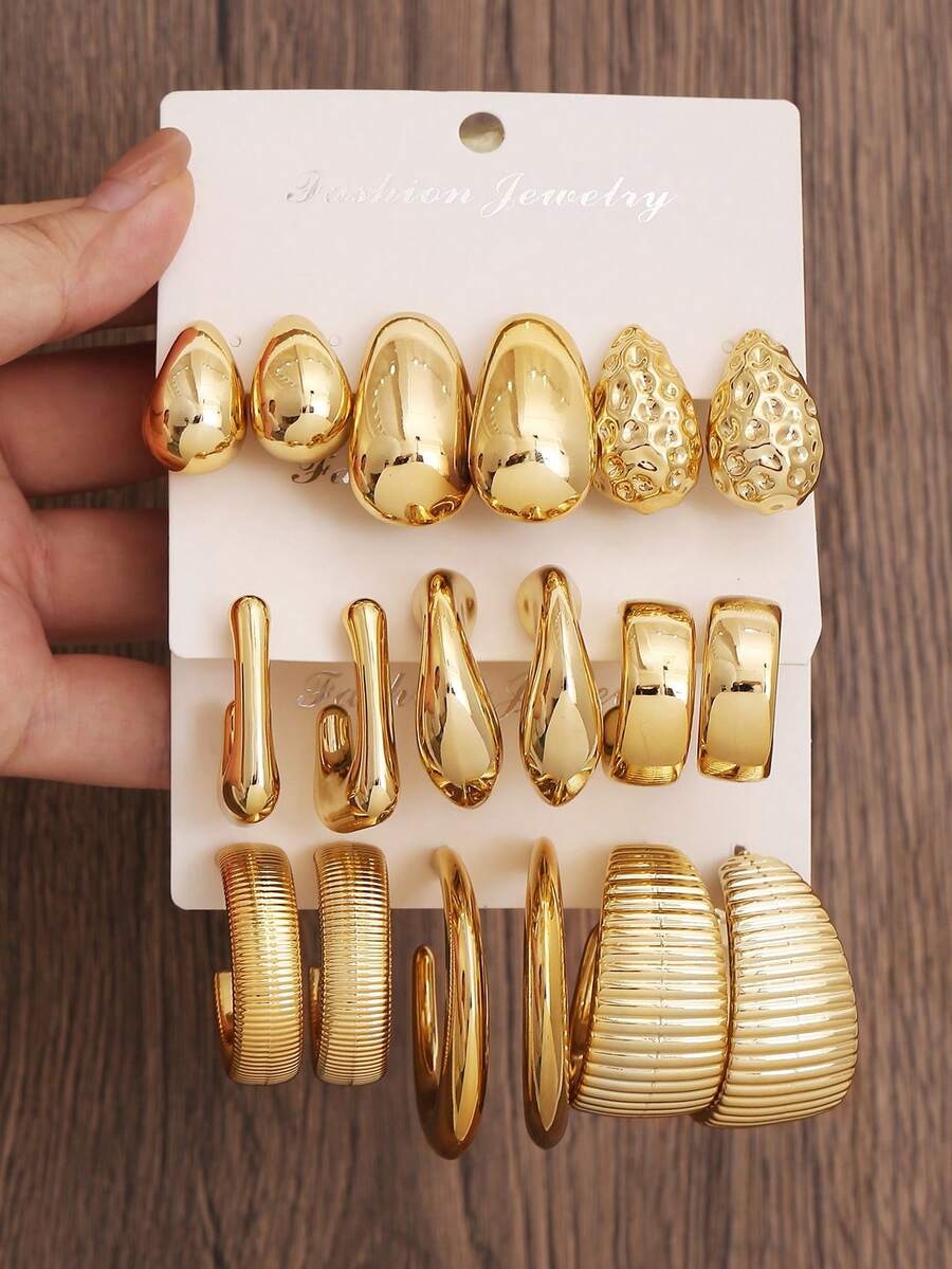 Bộ 18/12/6 khuyên tai vòng nhựa thanh lịch dành cho nữ, khuyên tai hình giọt nước sọc phóng đại nhẹ, thích hợp đeo hàng ngày và dự tiệc, quà tặng tuyệt vời cho ngày lễ