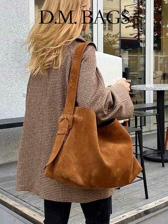 1 adet Yeni Moda Büyük Kapasiteli Kış Kovası Çantası, Süet Rahat Mat Çok İşlevli Ayarlanabilir Askılı Şık Bayan Omuz Çantası Açık Hava, Alışveriş, Günlük Kullanım, İşe Gidip Gelme, Ofis Hanımları ve Üniversite Öğrencileri İçin Uygun