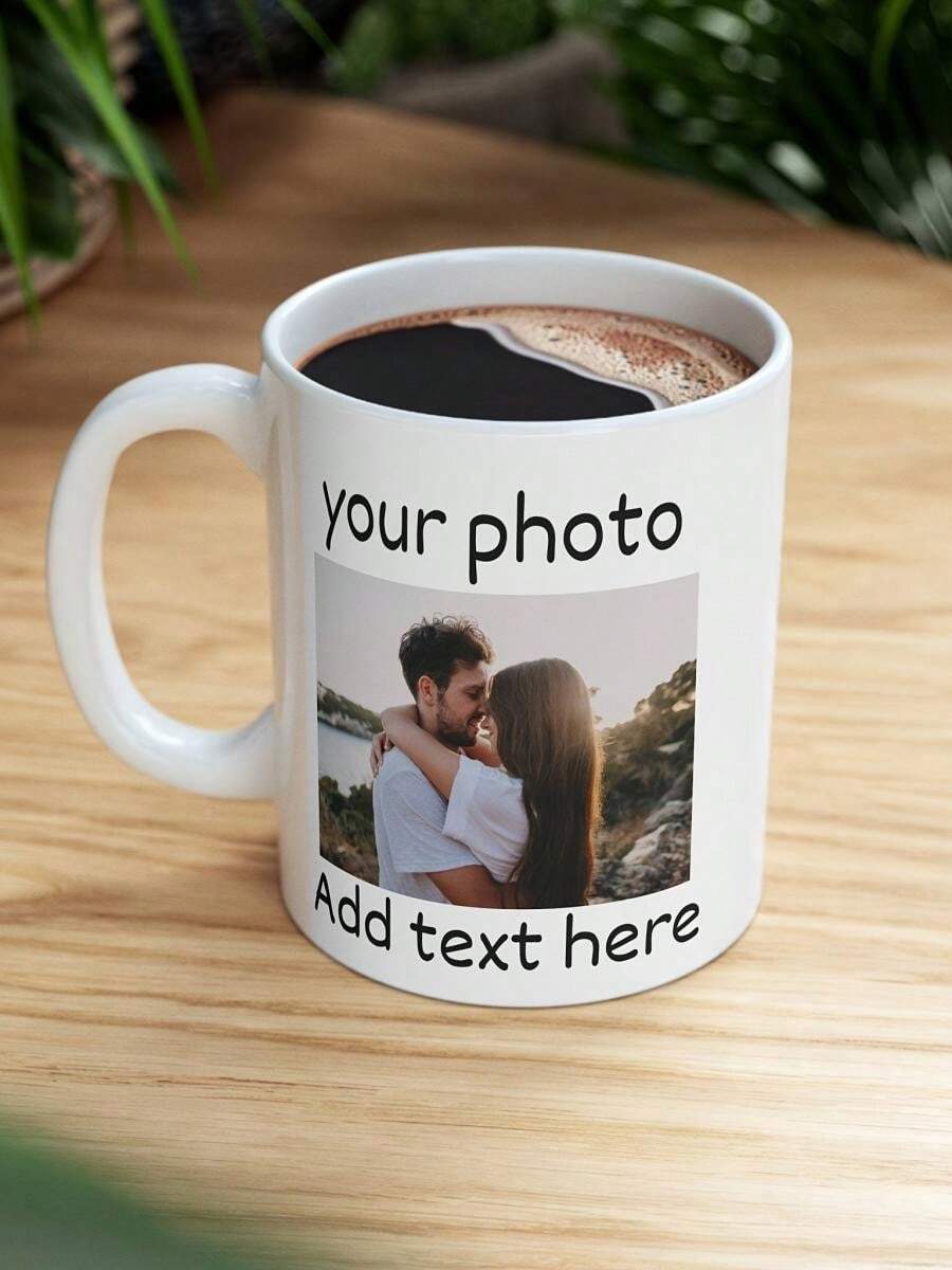 Custom 11oz Ceramic Photo Mug - Personalized Couple & Family Picture Cup, White With Black Handle And Rim, Ideal Special Occasions, Custom Coffee Cup|Photo Display Mug|Ceramic Drinkware Christmas Gifts - màu đen - Xem 1