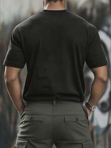 Customize Personalized Men's Athletic T-Shirts. Breathable, Comfortable, And Casual. Add Text And Photos (Like Emblem Designs, Couple Photos, Family Portraits, Selfies, Or Pet Pictures) To Create Your Own Custom Printed T-Shirt. The Perfect Gift For Your Boyfriend. Custom T-Shirt. - Black - View 2